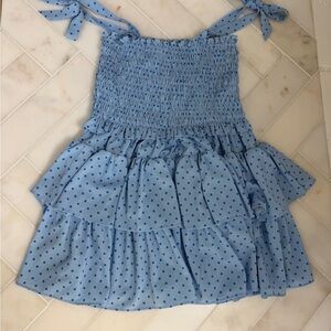 Be Girl Clothing Blue Polka Dot Smocked Dress size 7Y